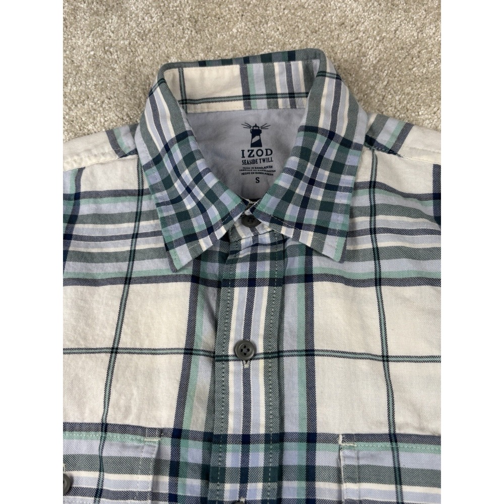 IZOD Seaside Twill Blue And White Plaid Button Up Long Sleeve Shirt Size Small
